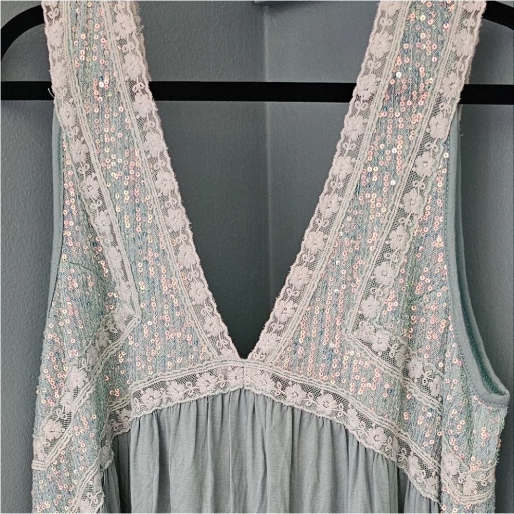 POL Teal Sequin Lace Tank Top - Picture 16 of 16